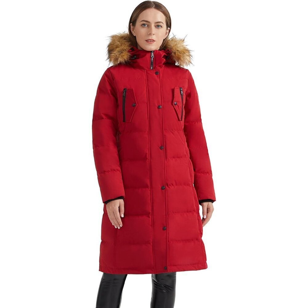 Women's Down Jacket Winter Long Coat Windproof Puffer Jacket with Fur Hood